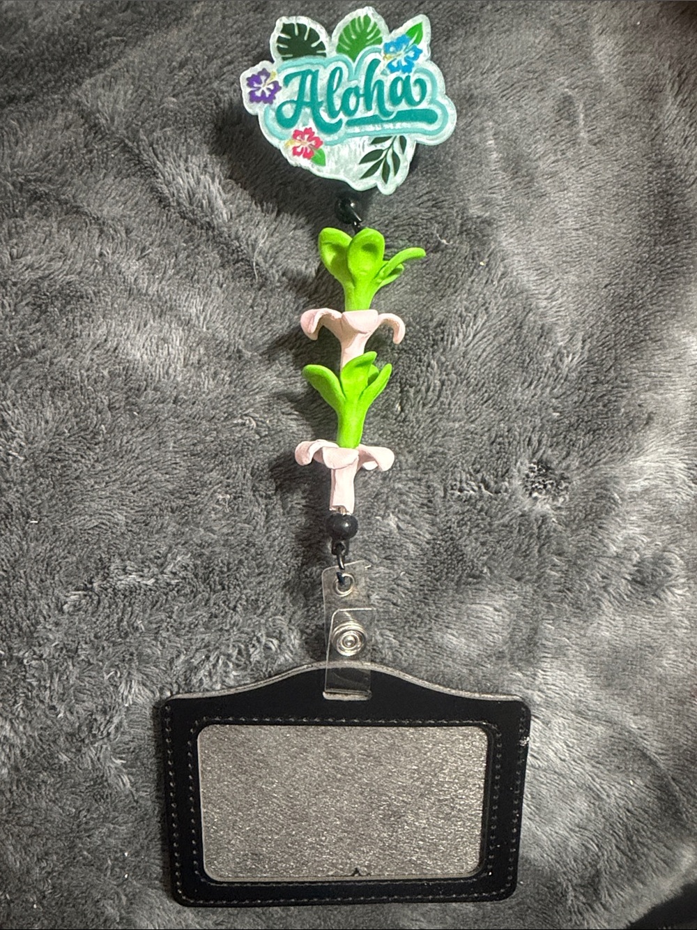 Aloha Green & Pink Flower ID Badge Holder